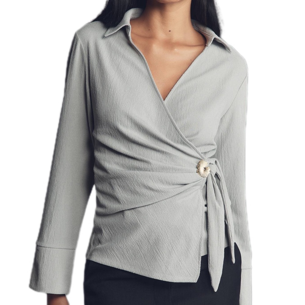 Anthropologie Wrap Top Blouse with Gold Hardware NWT